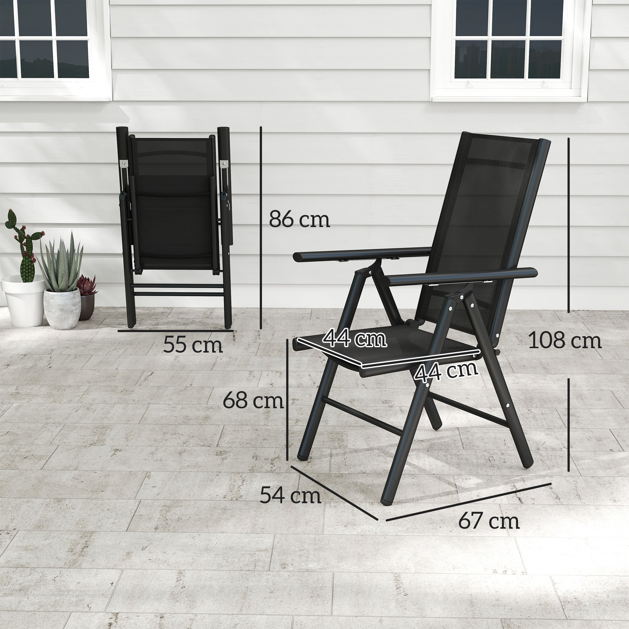 Mesh Fabric Folding Garden Chairs in Set of 2 With Armrests for Balcony - Velmora