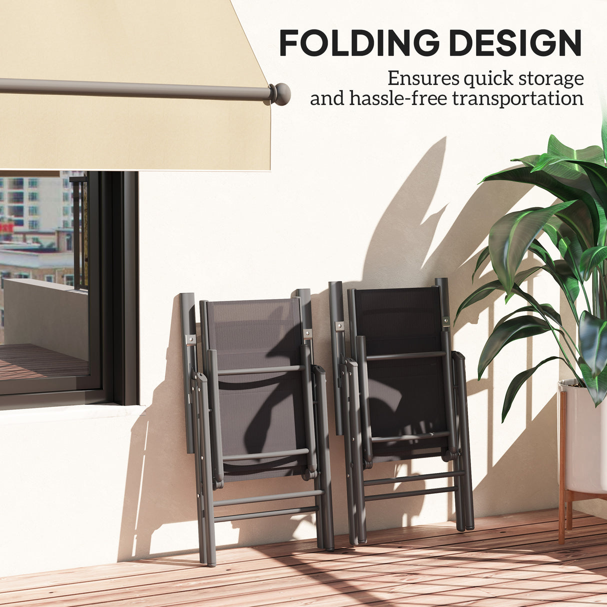 Mesh Fabric Folding Garden Chairs in Set of 2 With Armrests for Balcony - Velmora