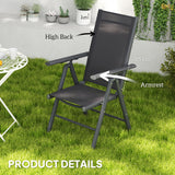 Mesh Fabric Folding Garden Chairs in Set of 2 With Armrests for Balcony - Velmora