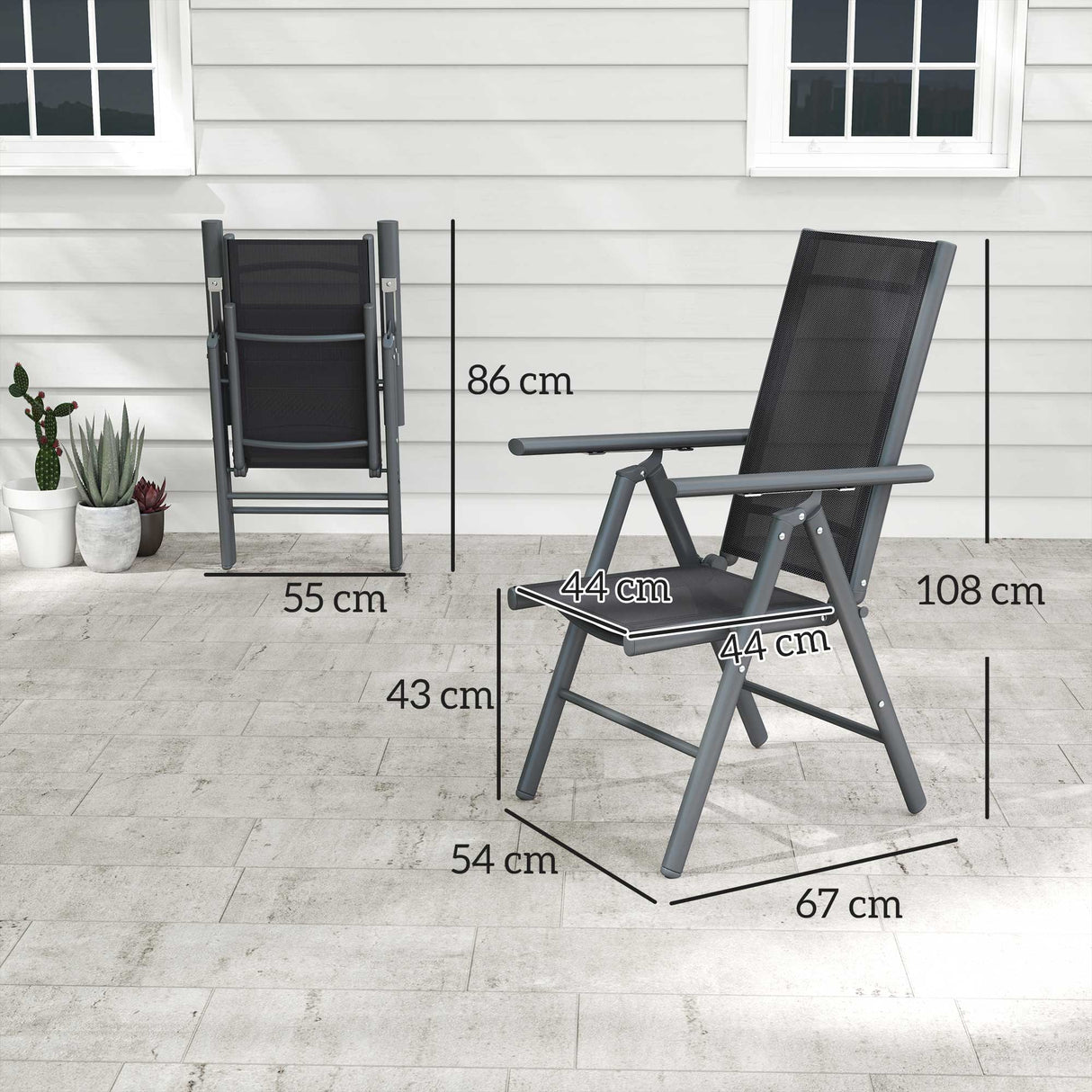 Mesh Fabric Folding Garden Chairs in Set of 2 With Armrests for Balcony - Velmora