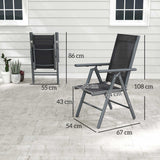 Mesh Fabric Folding Garden Chairs in Set of 2 With Armrests for Balcony - Velmora