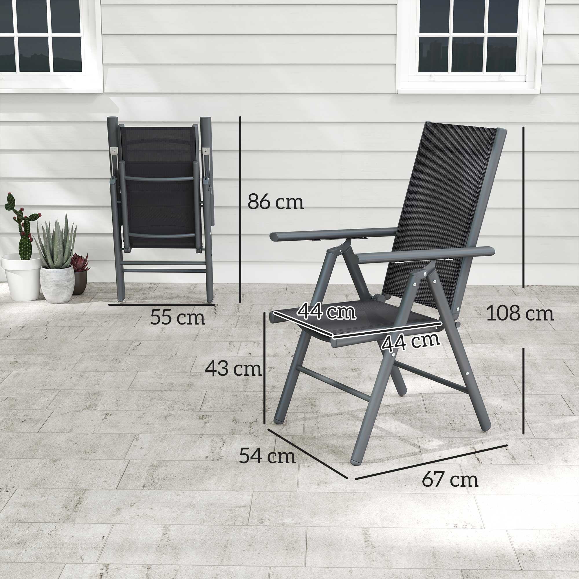 Mesh Fabric Folding Garden Chairs in Set of 2 With Armrests for Balcony - Velmora