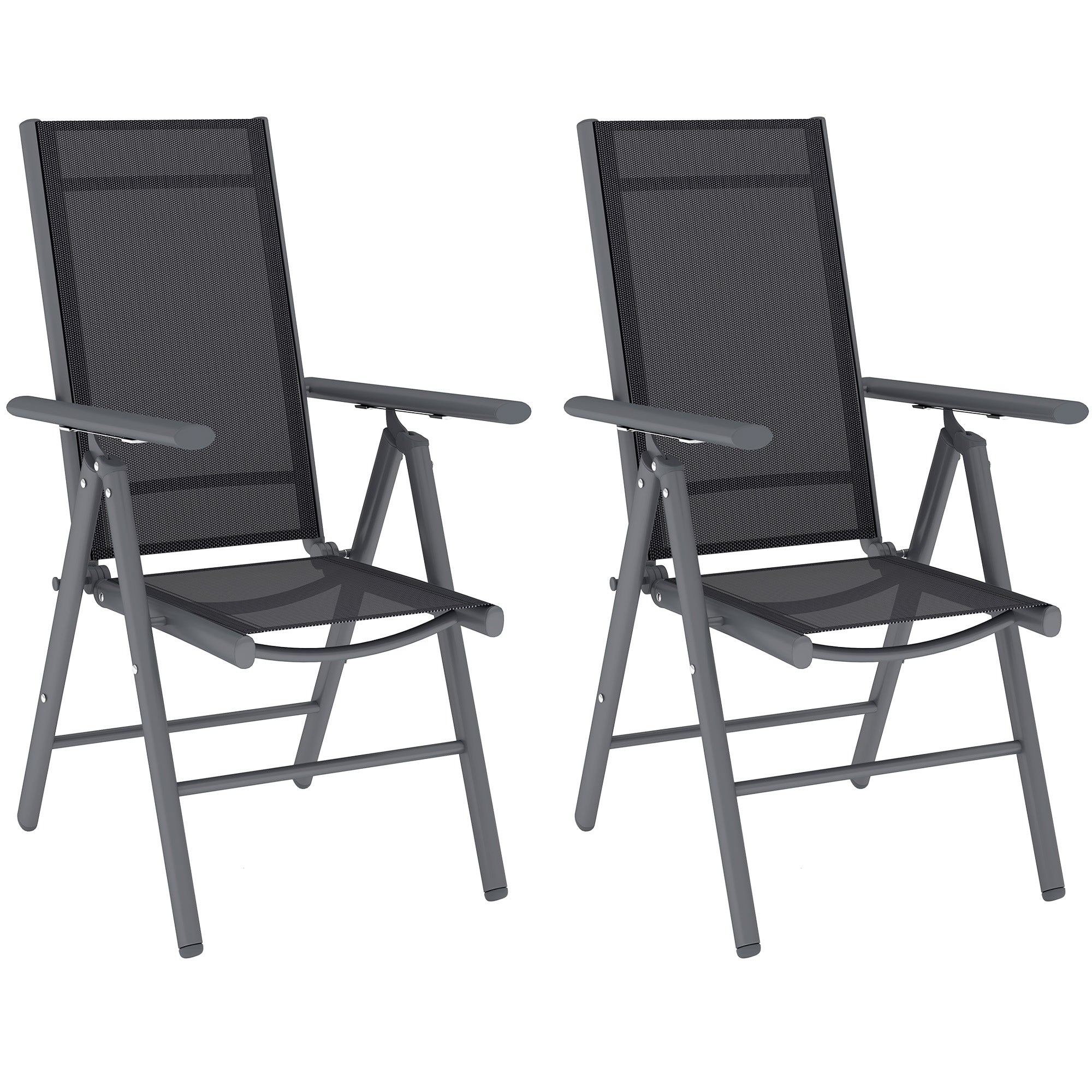 Mesh Fabric Folding Garden Chairs in Set of 2 With Armrests for Balcony - Velmora