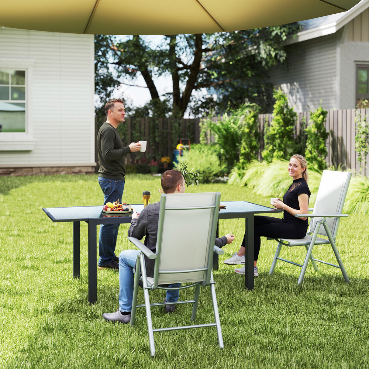 Mesh Fabric Folding Garden Chairs in Set of 2 With Armrests for Balcony - Velmora