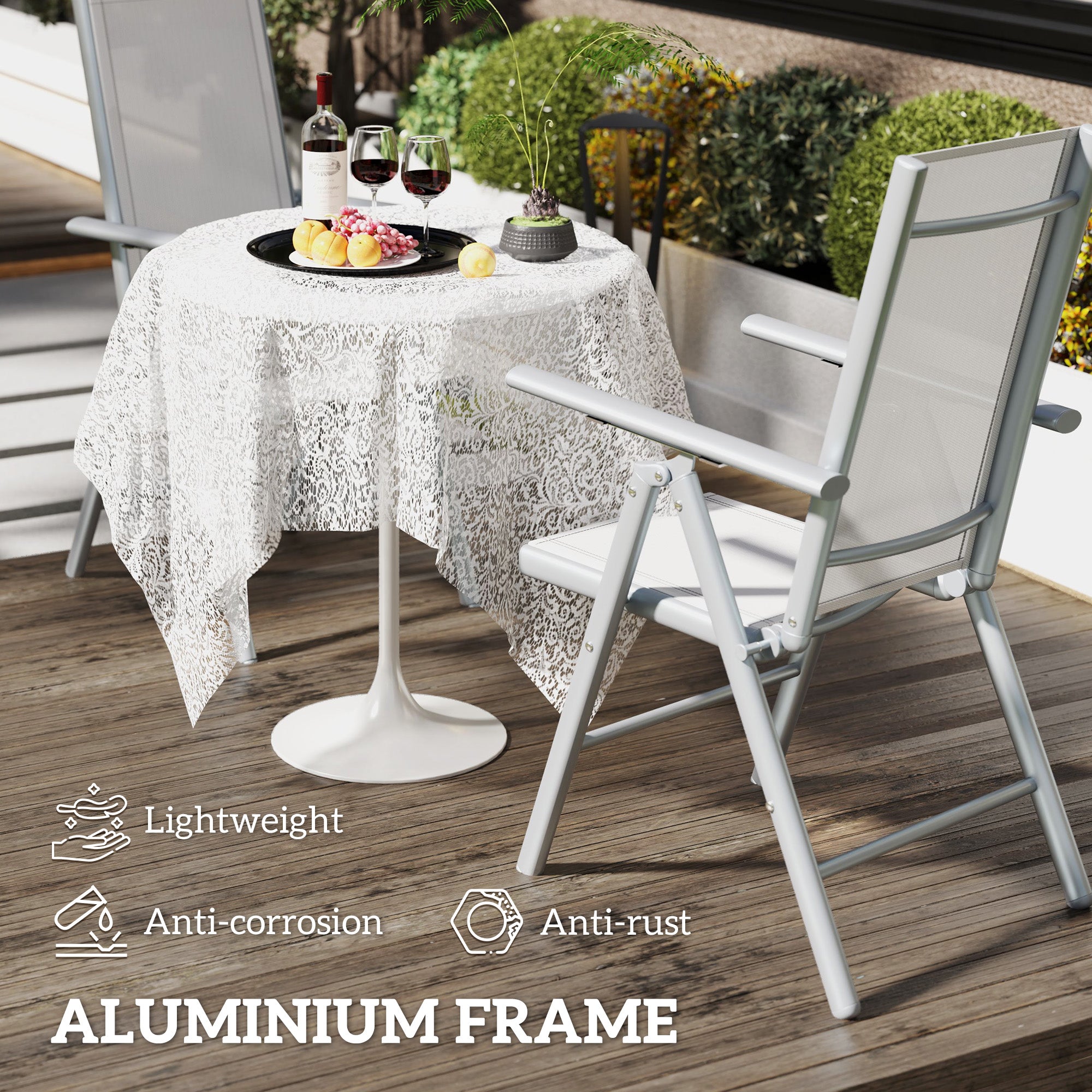 Mesh Fabric Folding Garden Chairs in Set of 2 With Armrests for Balcony - Velmora