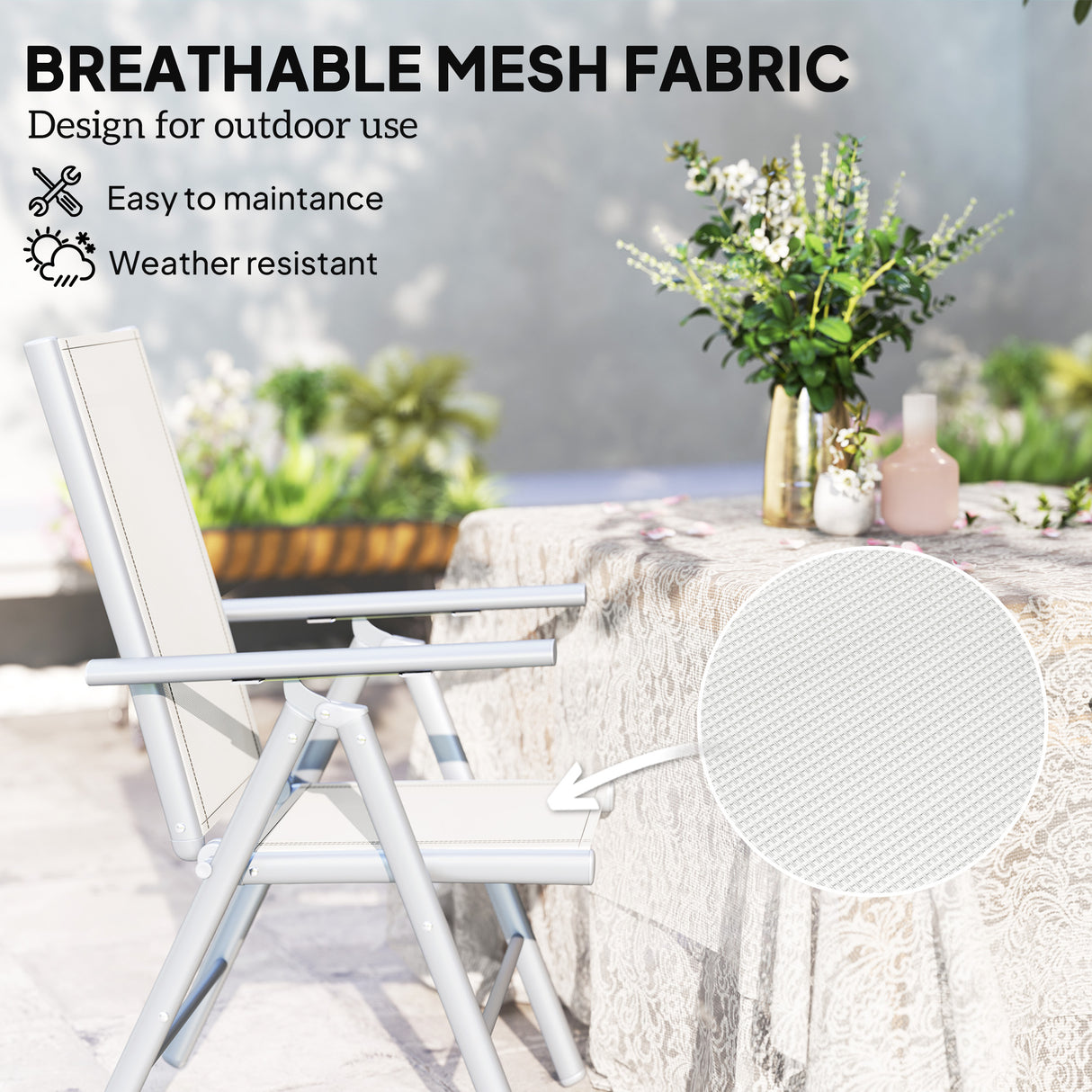 Mesh Fabric Folding Garden Chairs in Set of 2 With Armrests for Balcony - Velmora