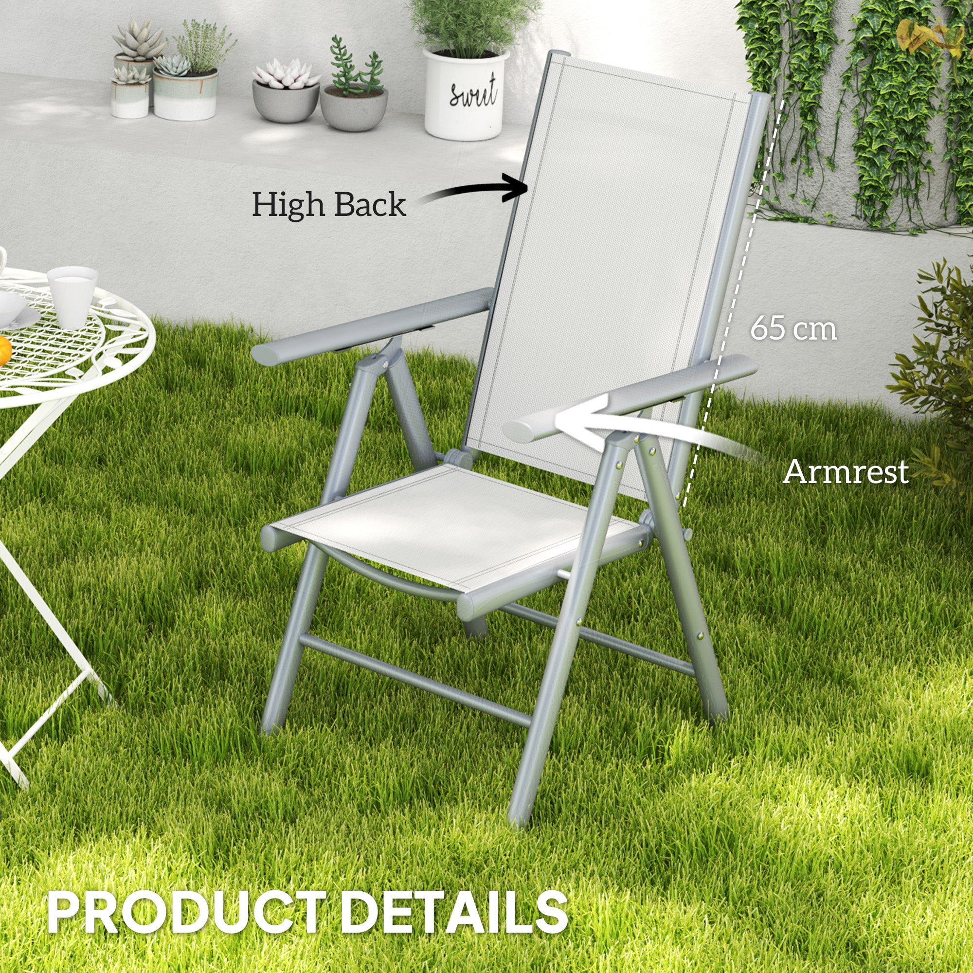 Mesh Fabric Folding Garden Chairs in Set of 2 With Armrests for Balcony - Velmora