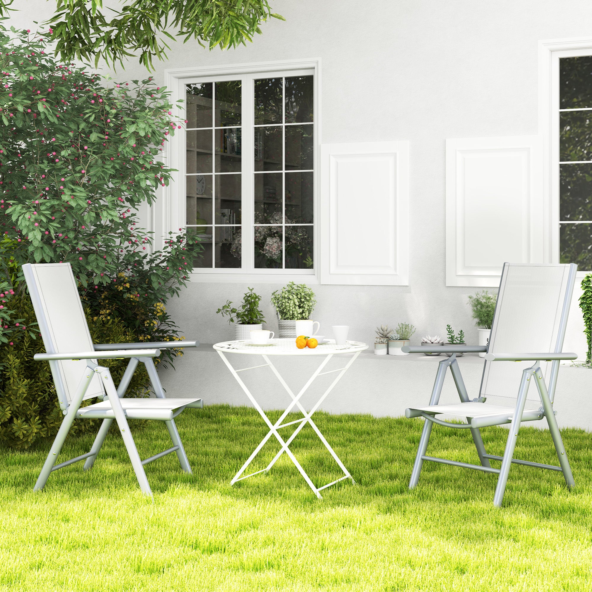 Mesh Fabric Folding Garden Chairs in Set of 2 With Armrests for Balcony - Velmora