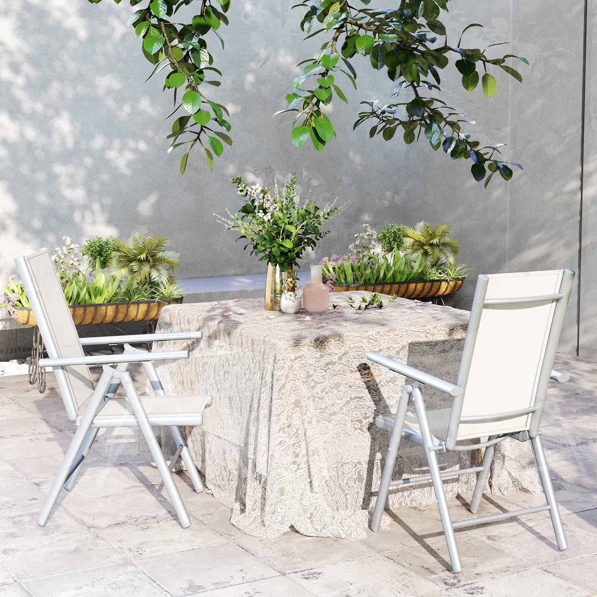 Mesh Fabric Folding Garden Chairs in Set of 2 With Armrests for Balcony - Velmora