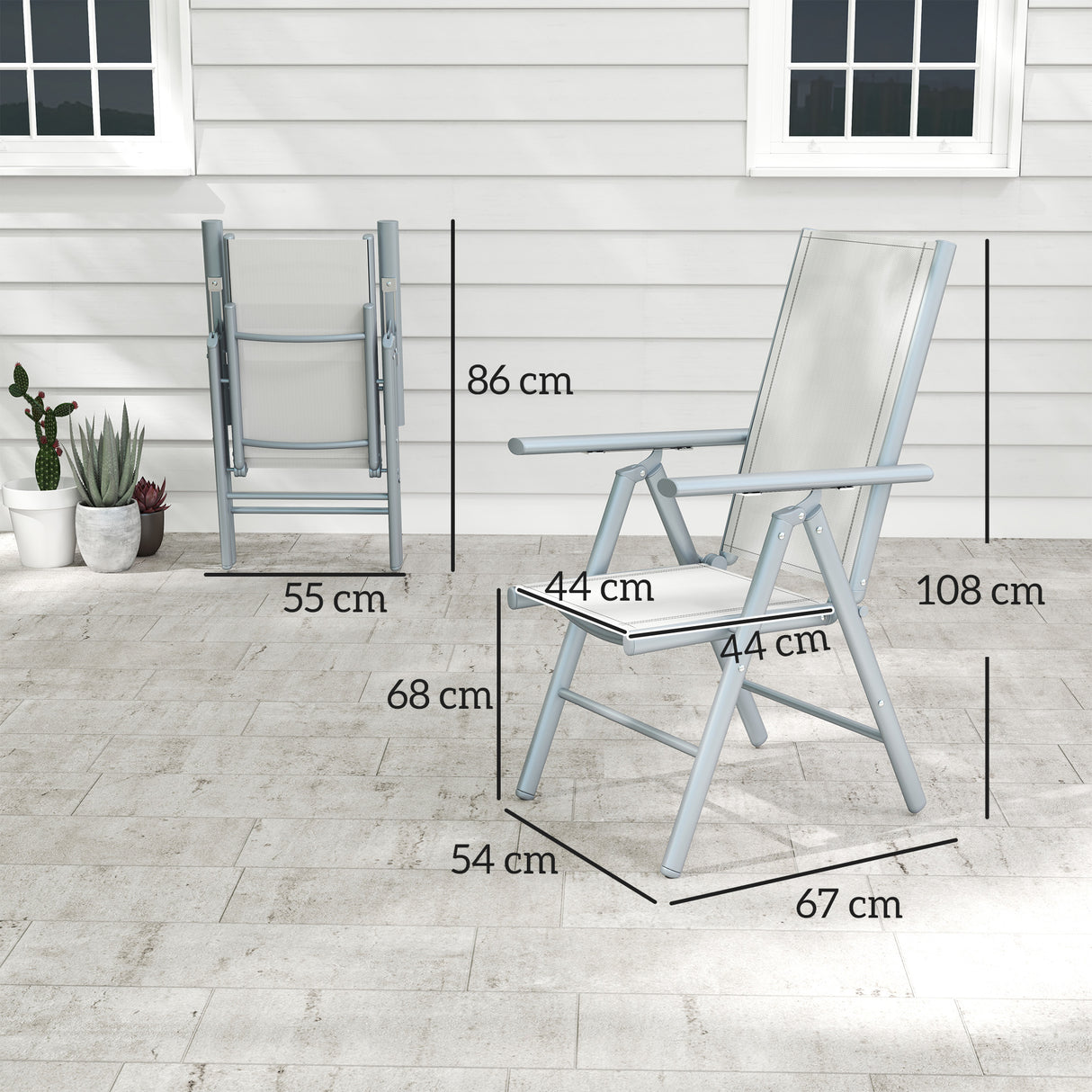 Mesh Fabric Folding Garden Chairs in Set of 2 With Armrests for Balcony - Velmora