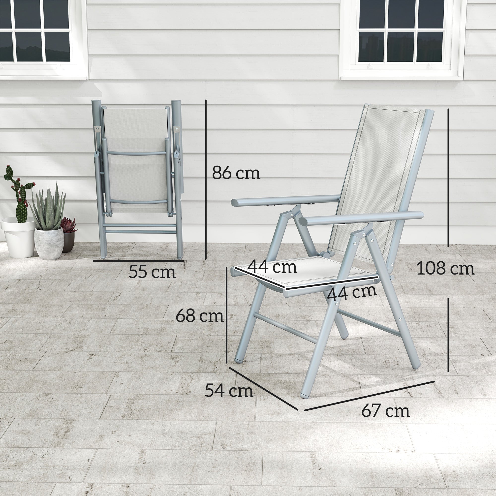 Mesh Fabric Folding Garden Chairs in Set of 2 With Armrests for Balcony - Velmora