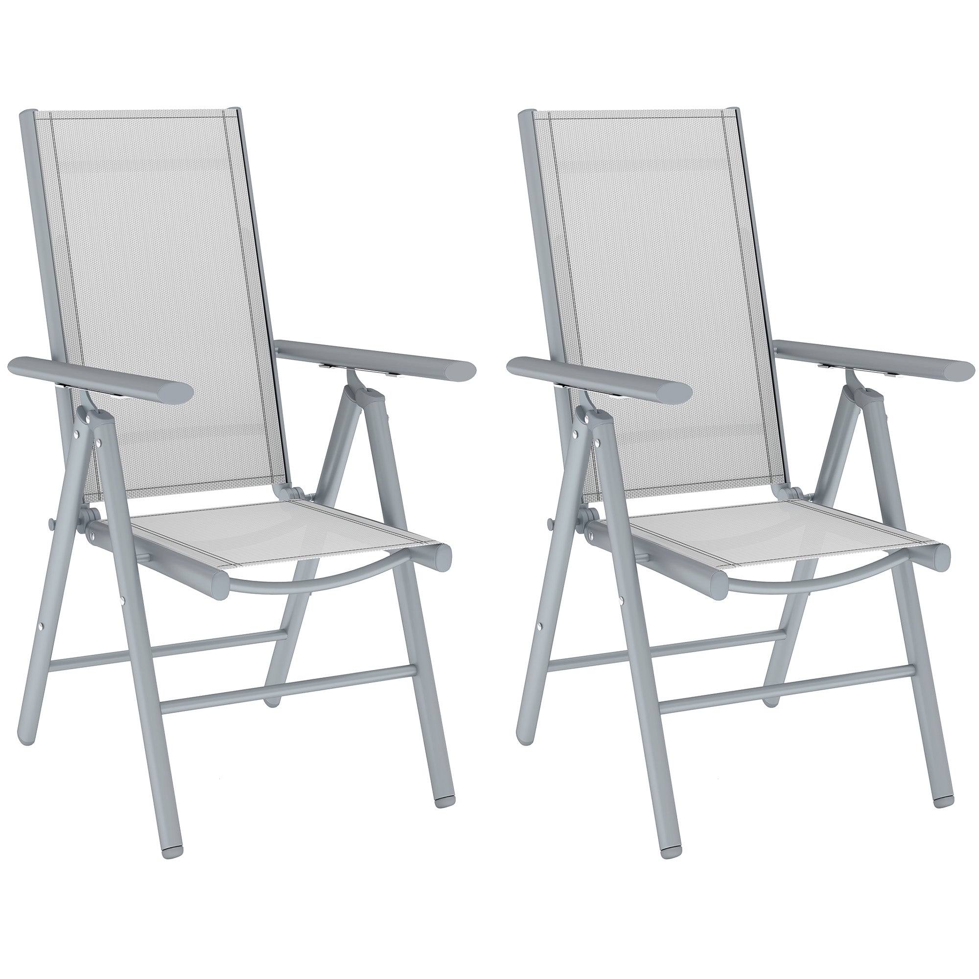 Mesh Fabric Folding Garden Chairs in Set of 2 With Armrests for Balcony - Velmora