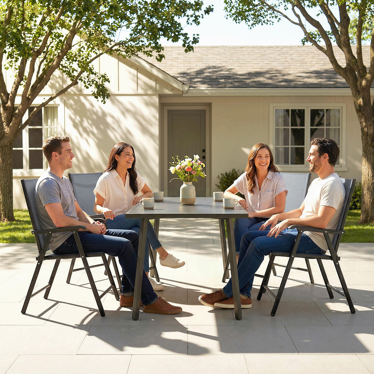 Mesh Fabric Folding Garden Chairs in Set of 4 - Velmora