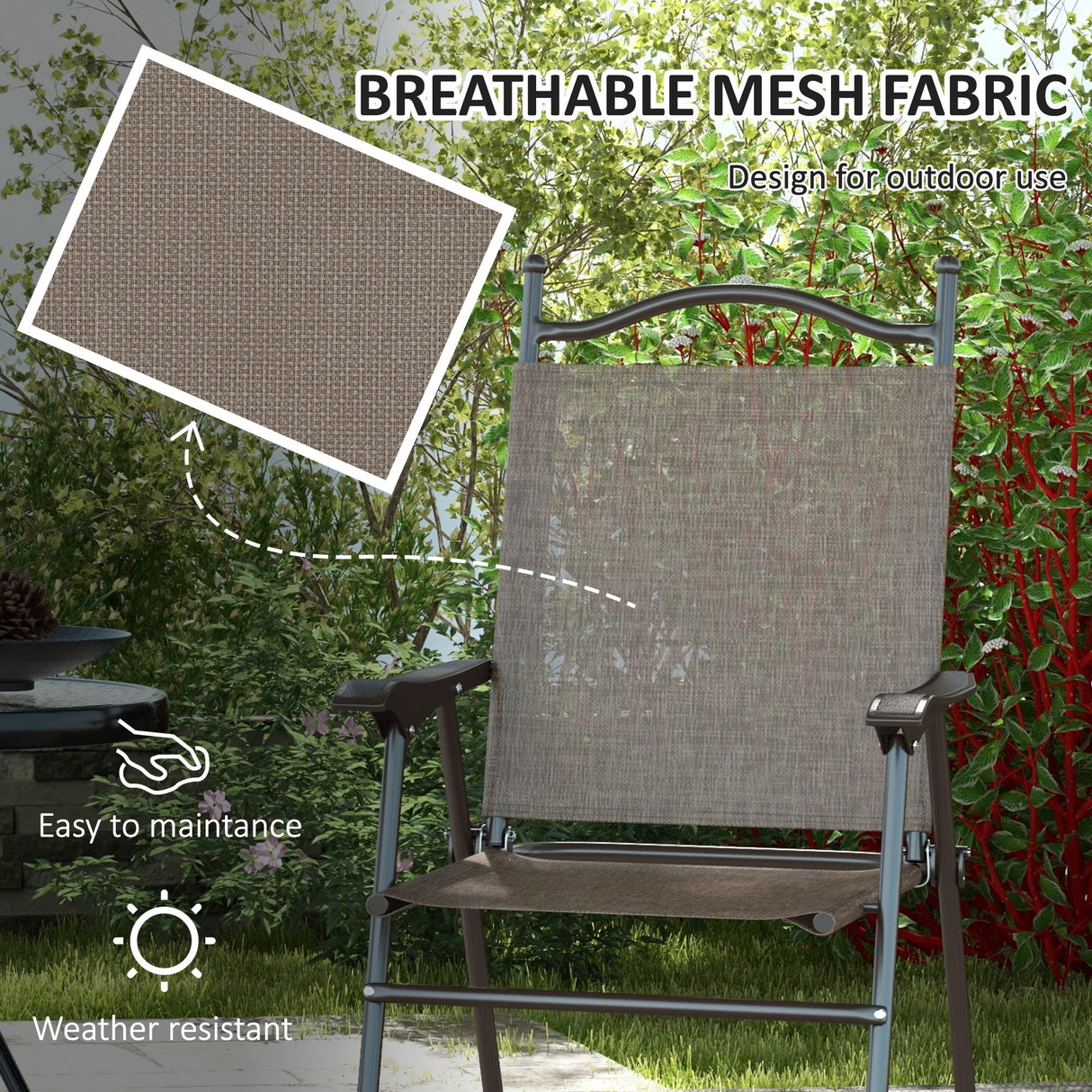 Mesh Fabric Folding Garden Chairs in Set of 2 Metal Frame - Velmora