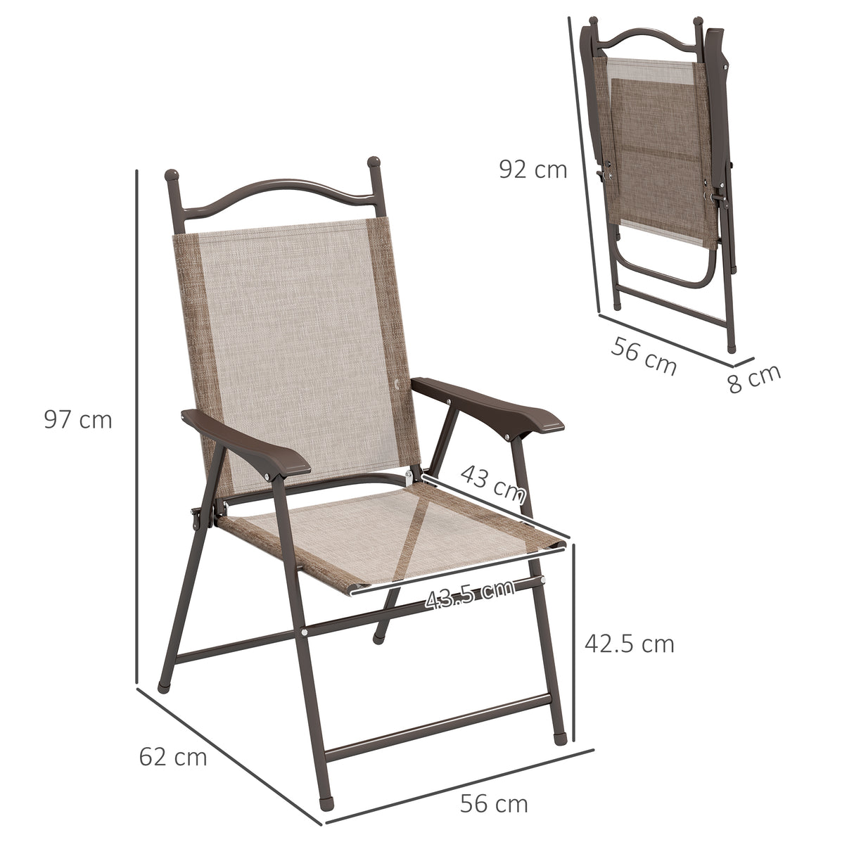 Mesh Fabric Folding Garden Chairs in Set of 2 Metal Frame - Velmora