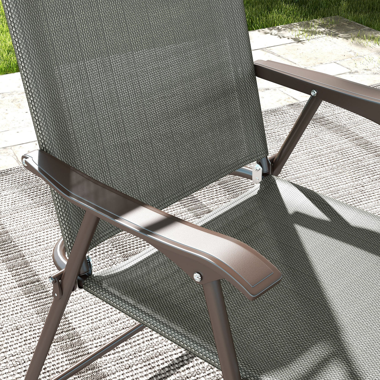 Mesh Fabric Folding Garden Chairs in Set of 2 Metal Frame - Velmora