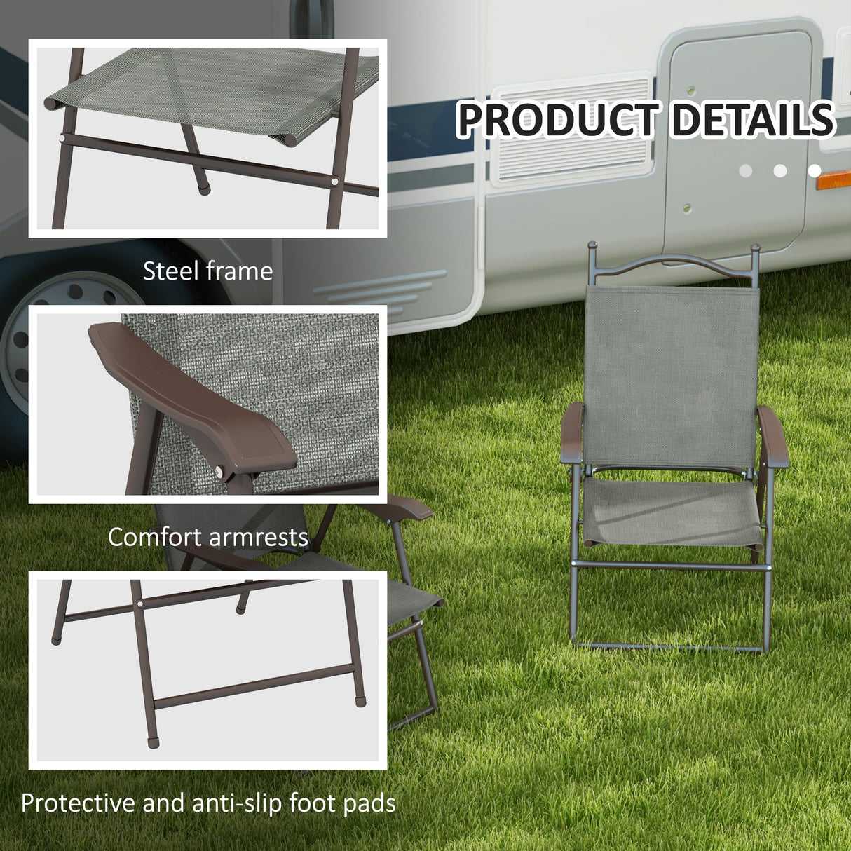 Mesh Fabric Folding Garden Chairs in Set of 2 Metal Frame - Velmora