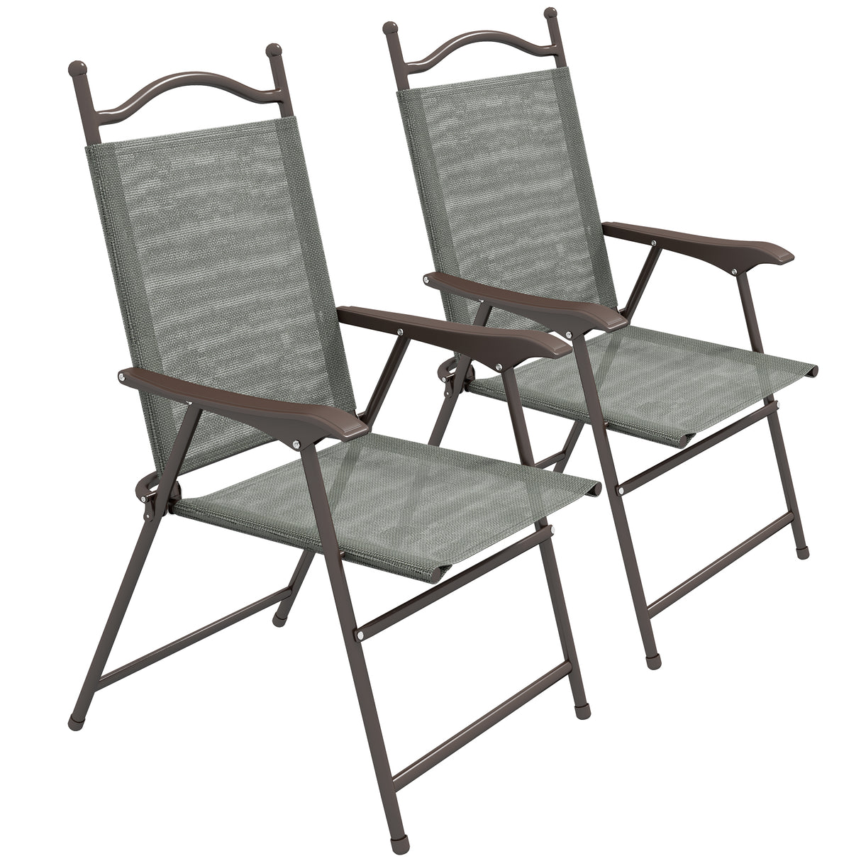 Mesh Fabric Folding Garden Chairs in Set of 2 Metal Frame - Velmora