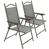 Mesh Fabric Folding Garden Chairs in Set of 2 Metal Frame - Velmora