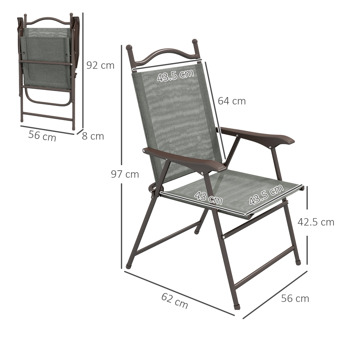 Mesh Fabric Folding Garden Chairs in Set of 2 Metal Frame - Velmora