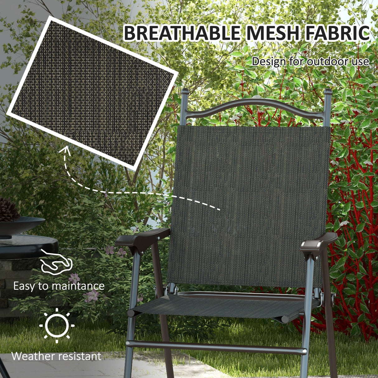 Mesh Fabric Folding Garden Chairs in Set of 2 Metal Frame - Velmora