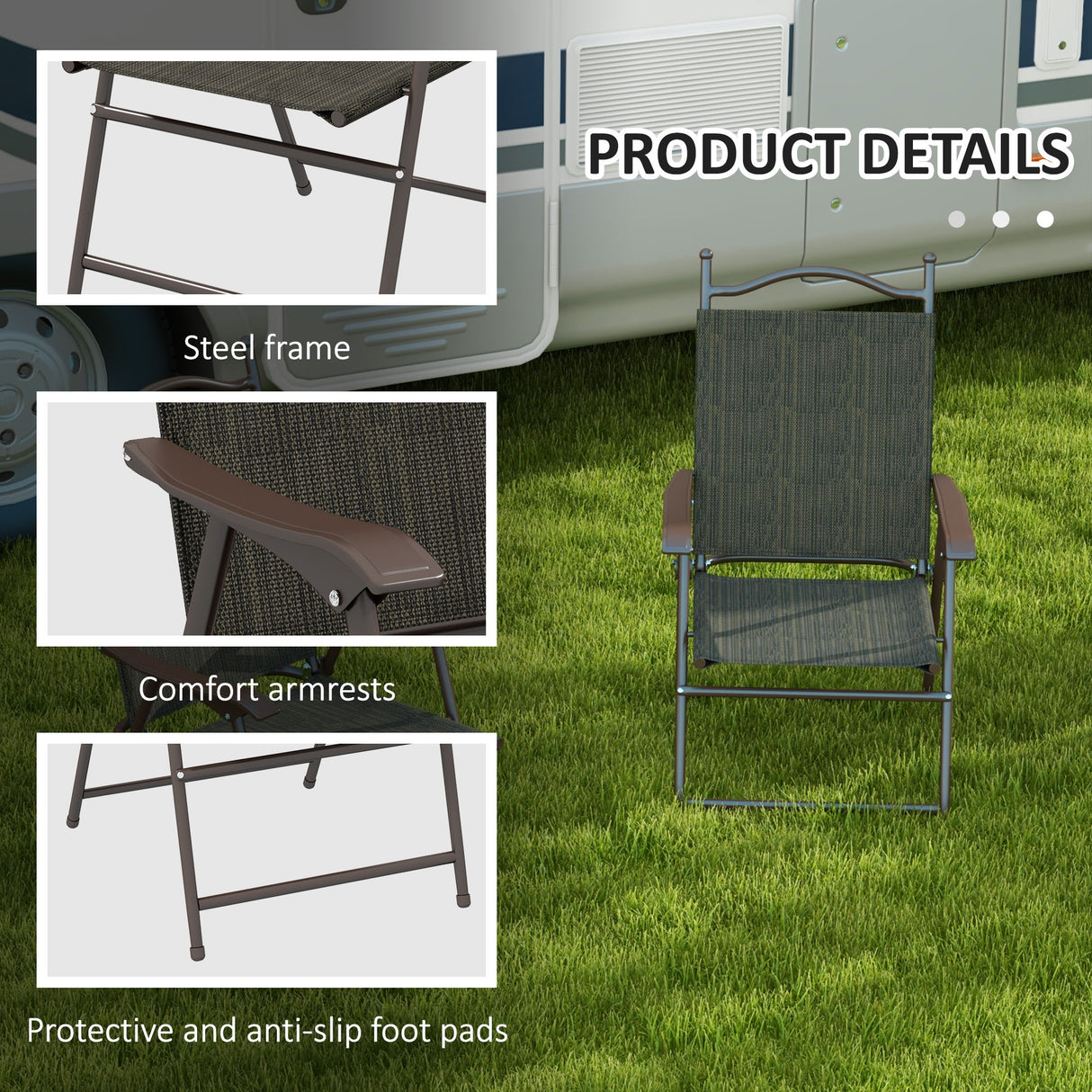 Mesh Fabric Folding Garden Chairs in Set of 2 Metal Frame - Velmora