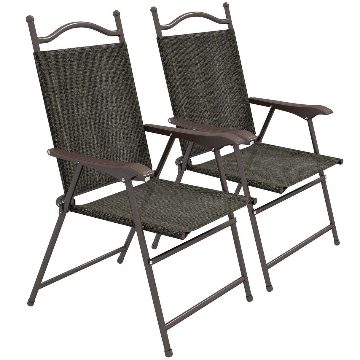 Mesh Fabric Folding Garden Chairs in Set of 2 Metal Frame - Velmora