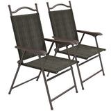 Mesh Fabric Folding Garden Chairs in Set of 2 Metal Frame - Velmora