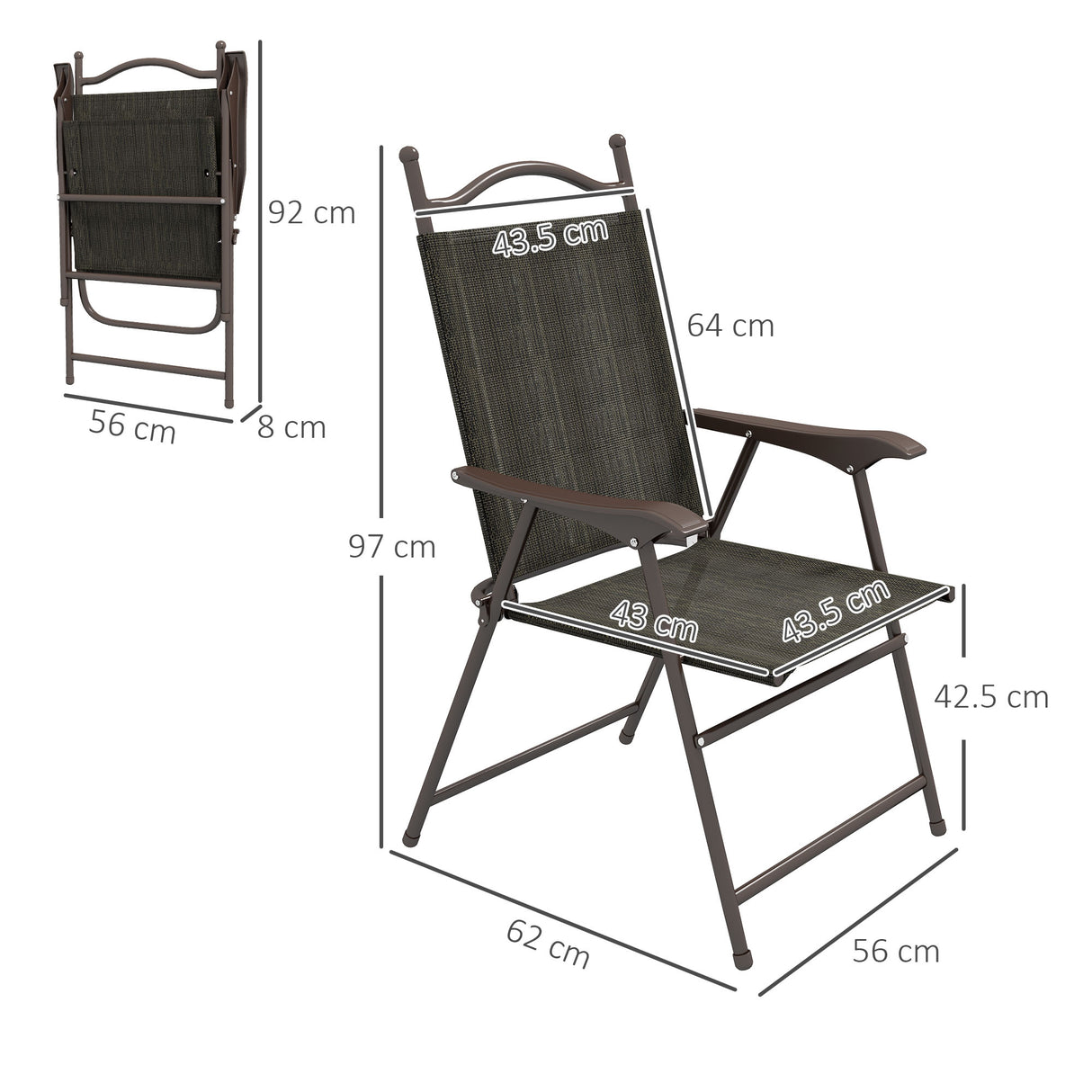 Mesh Fabric Folding Garden Chairs in Set of 2 Metal Frame - Velmora