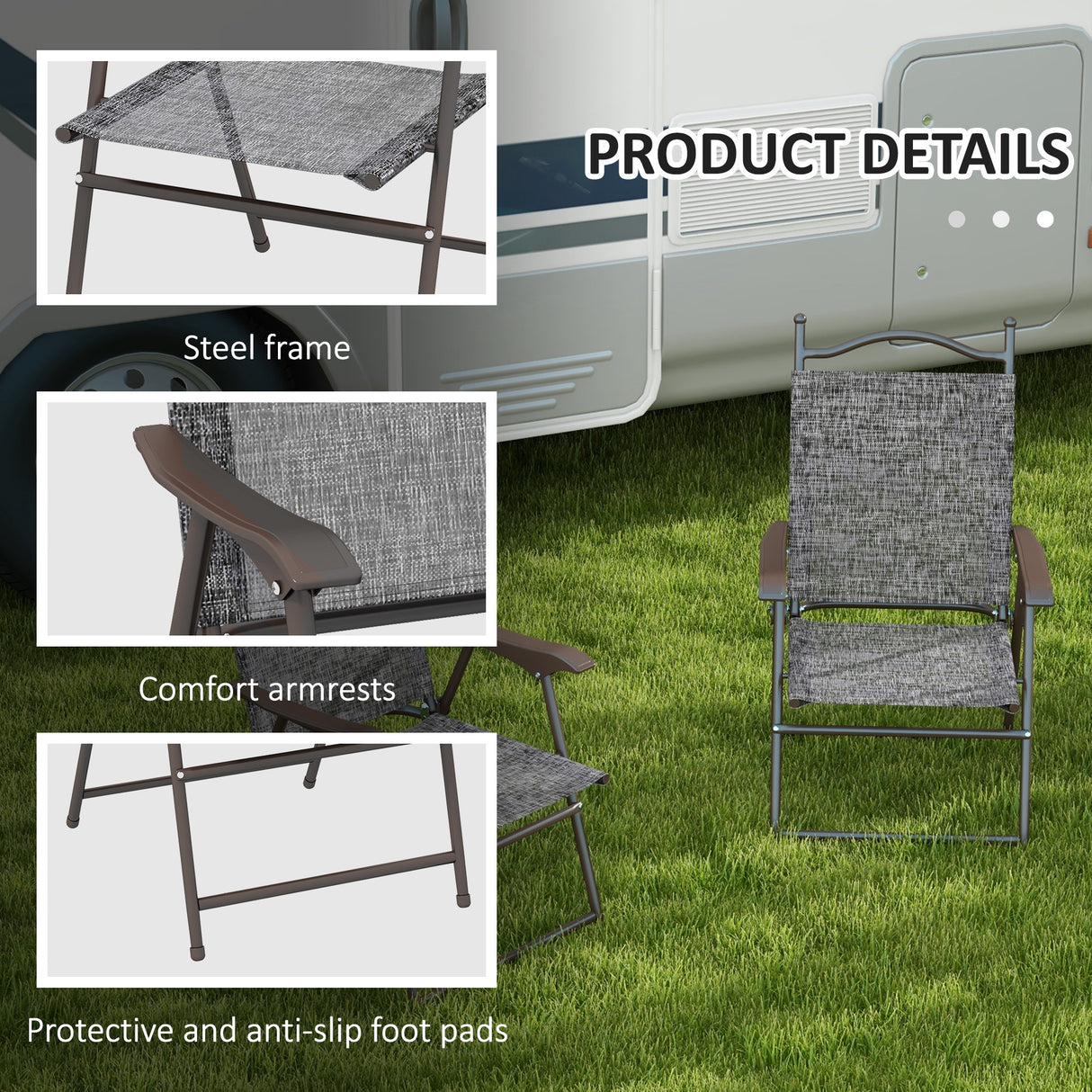 Mesh Fabric Folding Garden Chairs in Set of 2 Metal Frame - Velmora