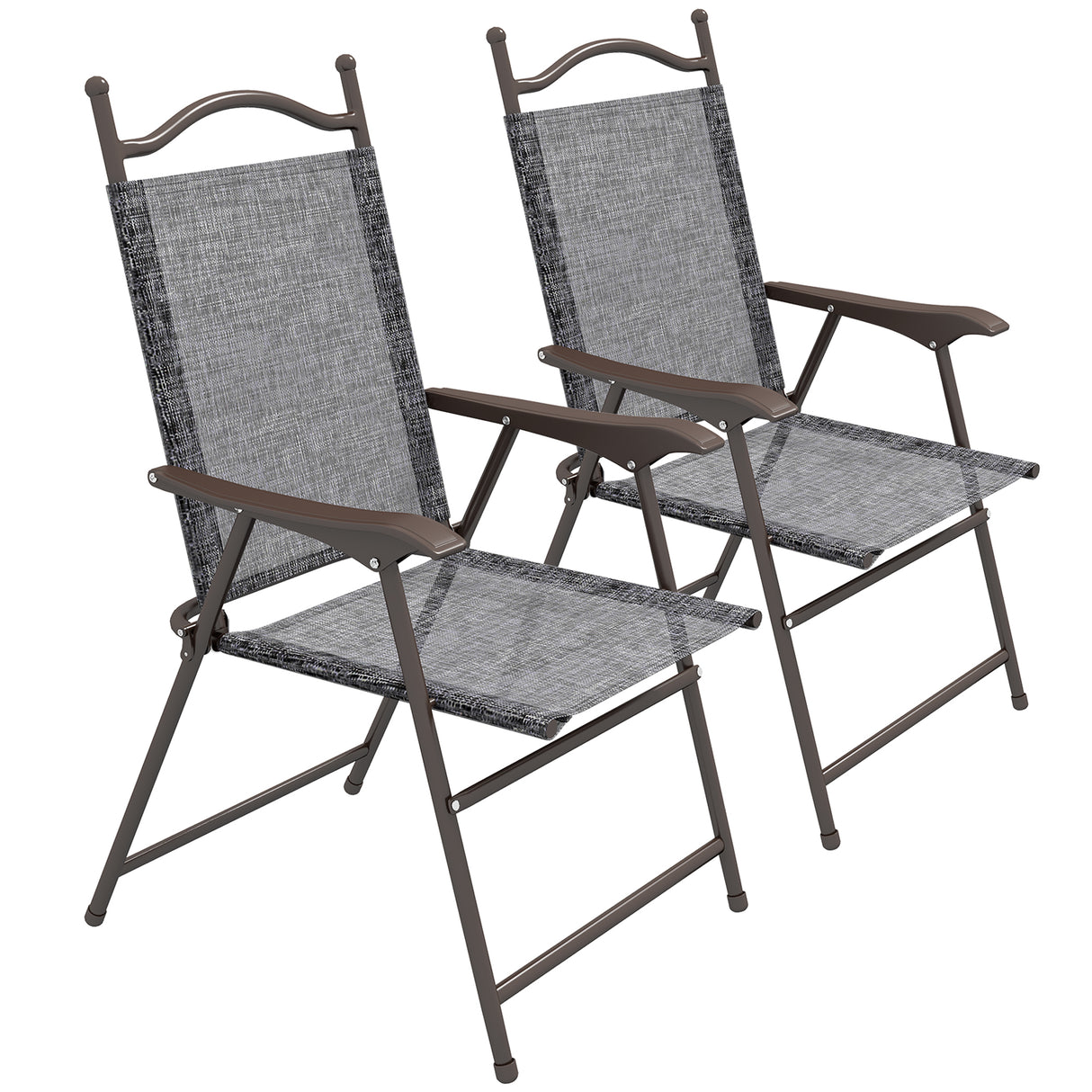 Mesh Fabric Folding Garden Chairs in Set of 2 Metal Frame - Velmora
