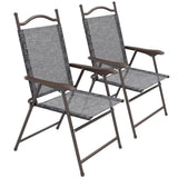 Mesh Fabric Folding Garden Chairs in Set of 2 Metal Frame - Velmora