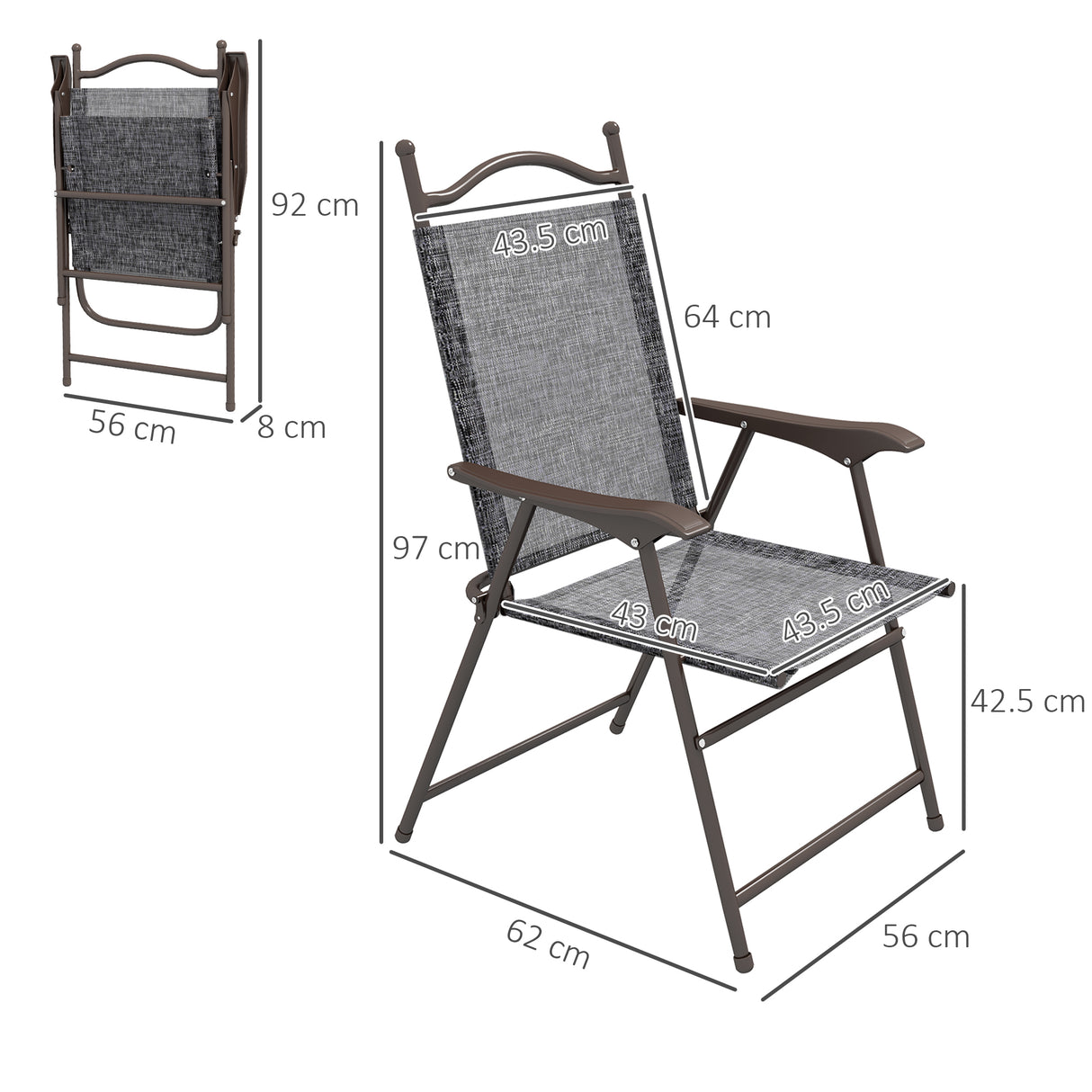 Mesh Fabric Folding Garden Chairs in Set of 2 Metal Frame - Velmora