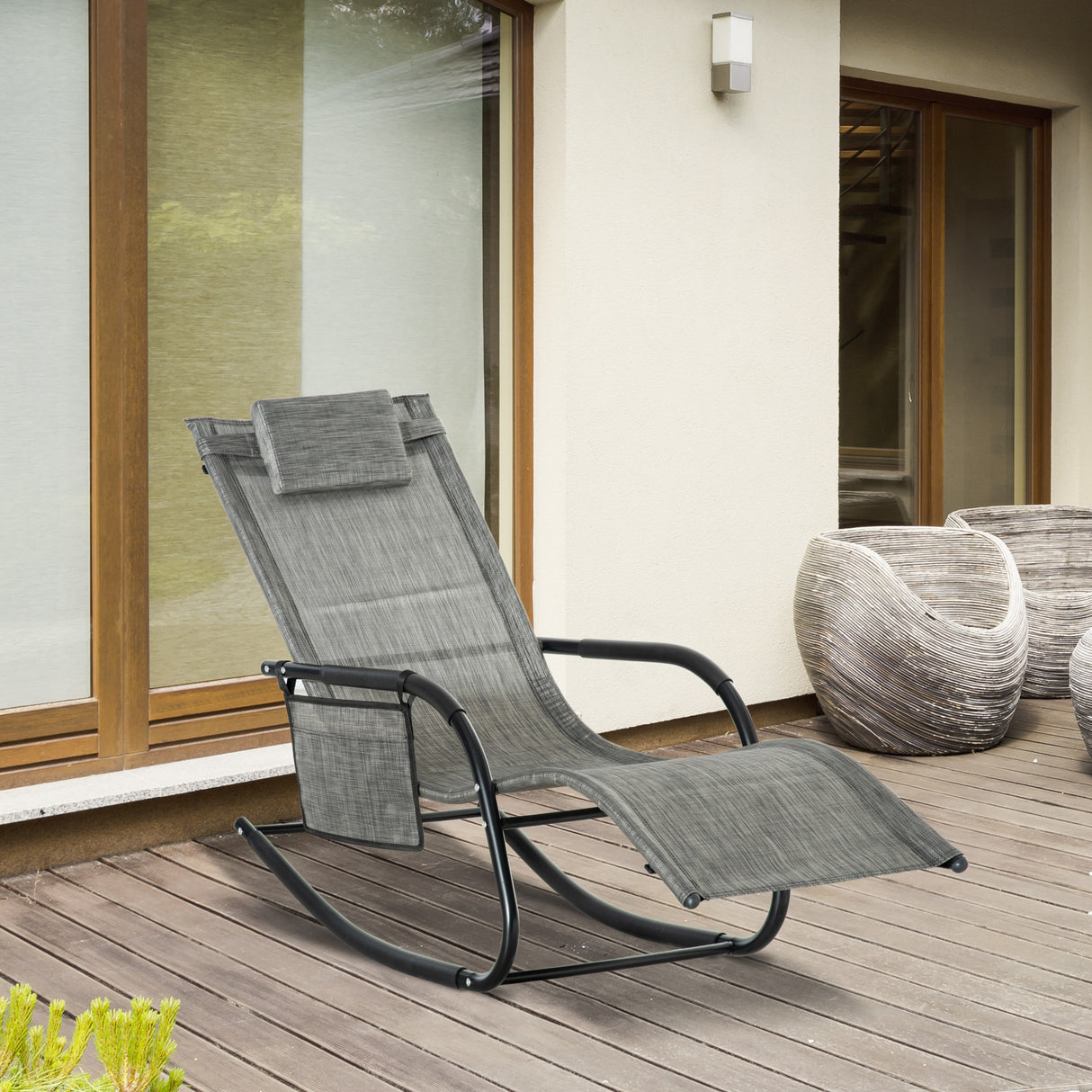 Mesh Fabric Garden Rocking Chair - Velmora