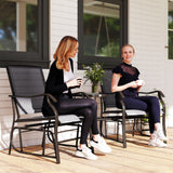 Mesh Fabric Gliding 2 Seater Garden Chair With Glass-Top Table - Velmora