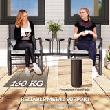 Mesh Fabric Gliding 2 Seater Garden Chair With Glass-Top Table - Velmora