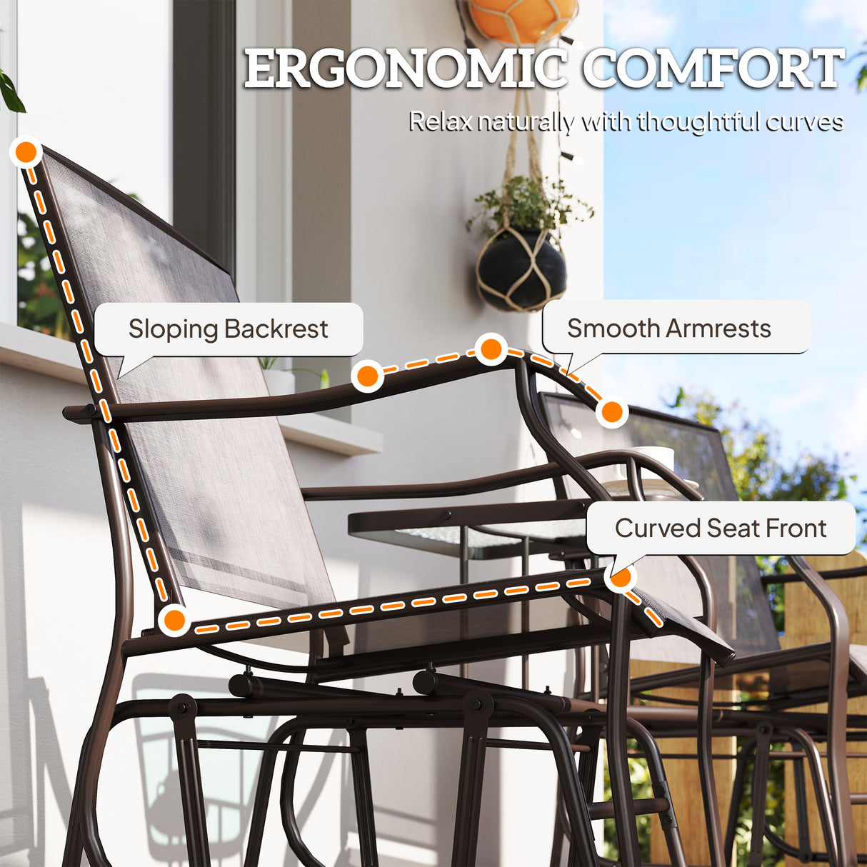 Mesh Fabric Gliding 2 Seater Garden Chair With Glass-Top Table - Velmora