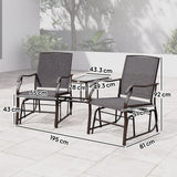 Mesh Fabric Gliding 2 Seater Garden Chair With Glass-Top Table - Velmora