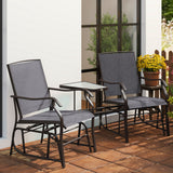 Mesh Fabric Gliding 2 Seater Garden Chair With Glass-Top Table - Velmora