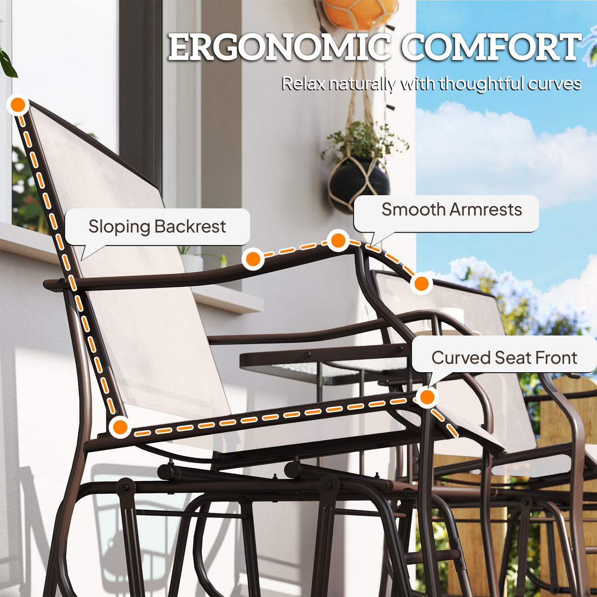 Mesh Fabric Gliding 2 Seater Garden Chair With Glass-Top Table - Velmora
