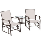 Mesh Fabric Gliding 2 Seater Garden Chair With Glass-Top Table - Velmora