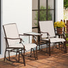 Mesh Fabric Gliding 2 Seater Garden Chair With Glass-Top Table - Velmora