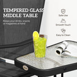 Mesh Fabric Gliding 2 Seater Garden Chair With Glass-Top Table - Velmora