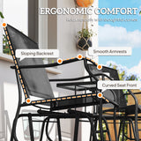 Mesh Fabric Gliding 2 Seater Garden Chair With Glass-Top Table - Velmora