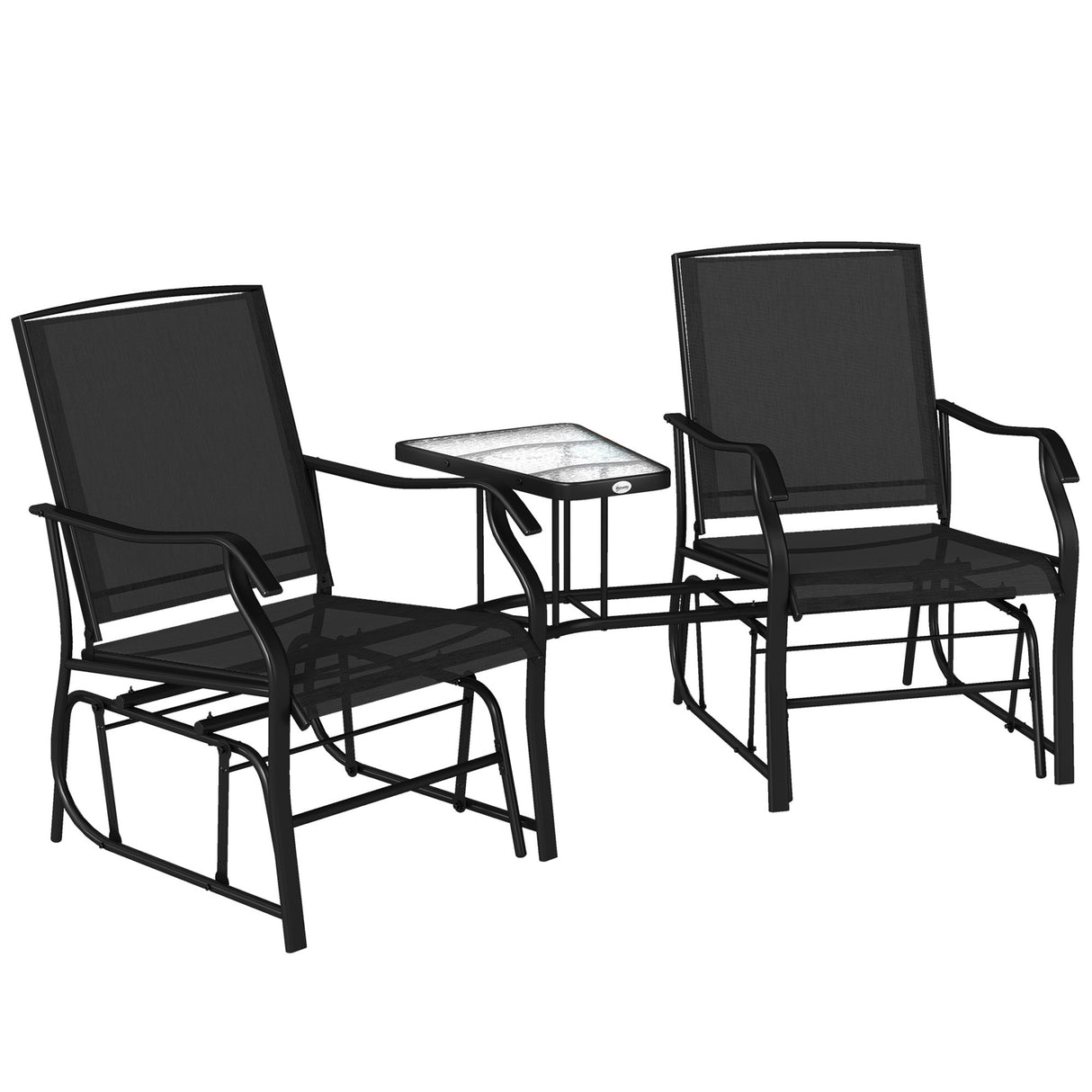 Mesh Fabric Gliding 2 Seater Garden Chair With Glass-Top Table - Velmora