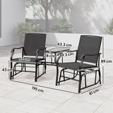 Mesh Fabric Gliding 2 Seater Garden Chair With Glass-Top Table - Velmora