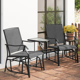 Mesh Fabric Gliding 2 Seater Garden Chair With Glass-Top Table - Velmora