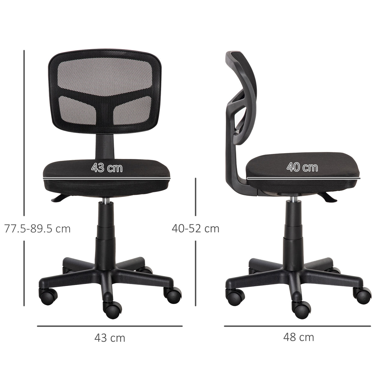 Mesh Fabric Home And Office Chair 43cm Wide Without Arms - Velmora