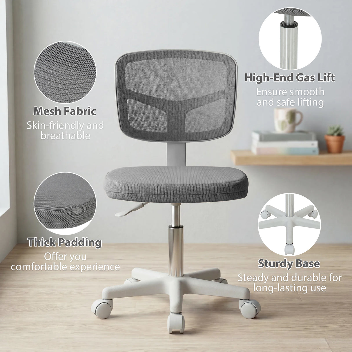 Mesh Fabric Home And Office Chair 43cm Wide Without Arms - Velmora