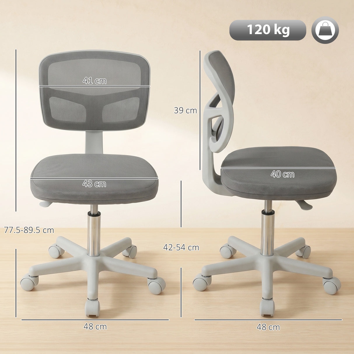 Mesh Fabric Home And Office Chair 43cm Wide Without Arms - Velmora